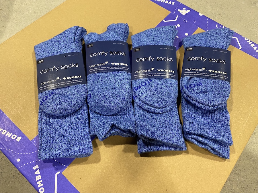 Virgin Atlantic [Large] Blue Solid Calf Socks