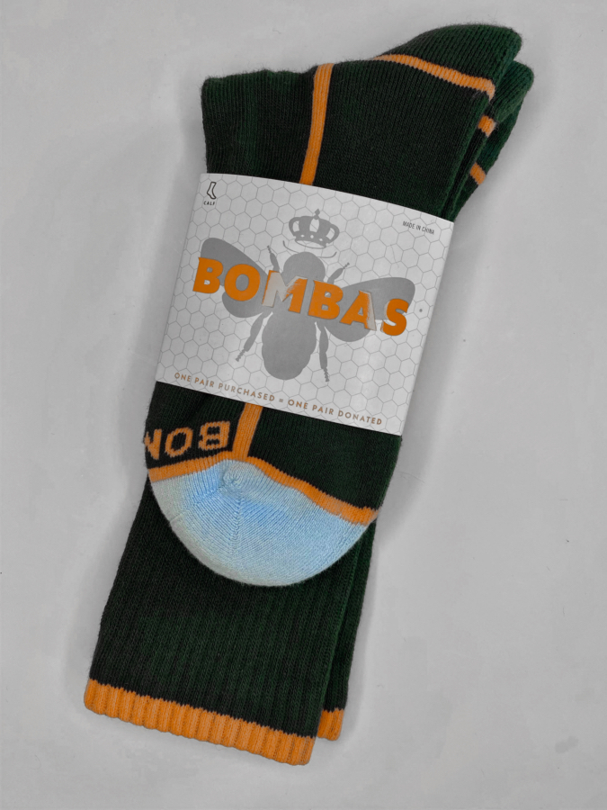 Neon Tipping Border Midnightolive Medium Calf Socks