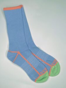 Neon Tipping Border Powder Blue Calf Socks [Medium Only}