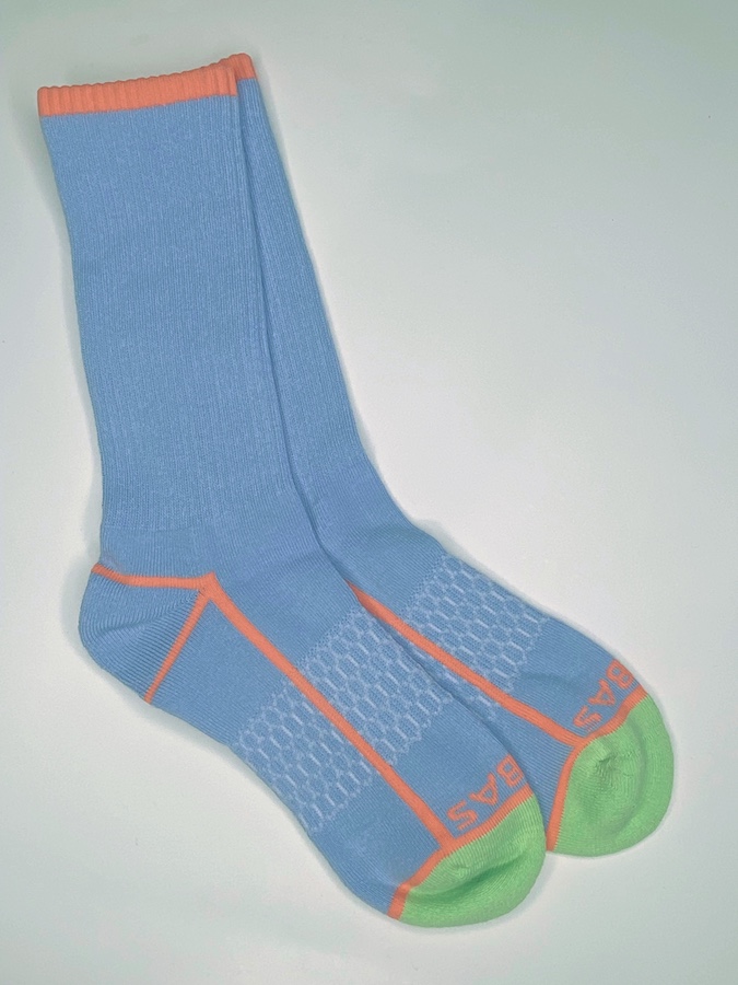 Neon Tipping Border Powder Blue Calf Socks [Medium Only}