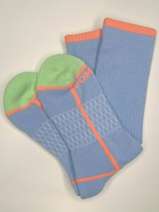 Neon Tipping Border Powder Blue Calf Socks [Medium Only}