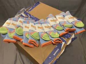 Neon Tipping Border Powder Blue Calf Socks [Medium Only}