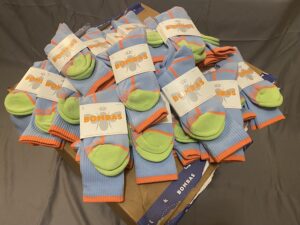 Neon Tipping Border Powder Blue Calf Socks [Medium Only}
